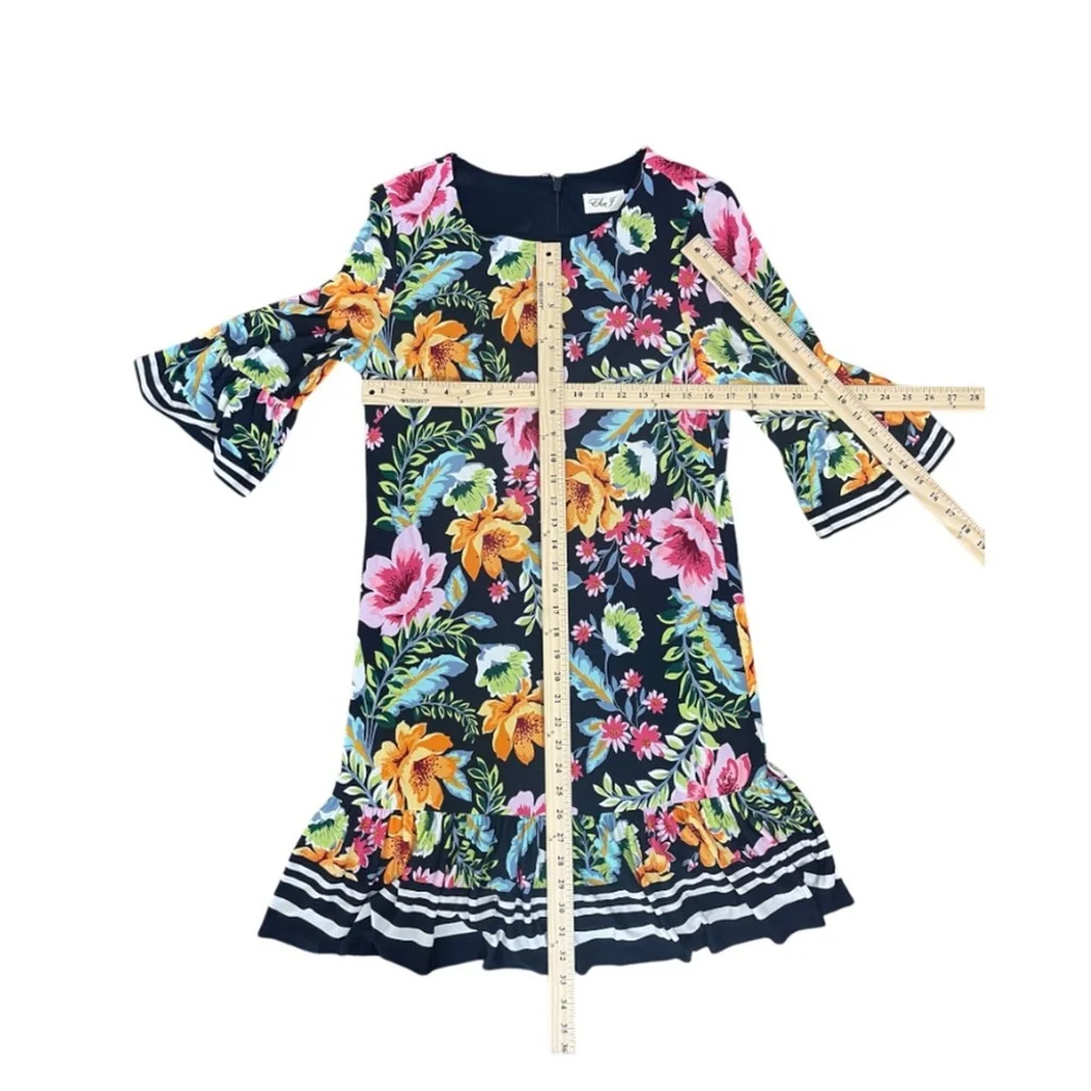 Eliza J Floral shift dress . 3/4 quarter sleeves colorful lined Women size 14 - Picture 6 of 13